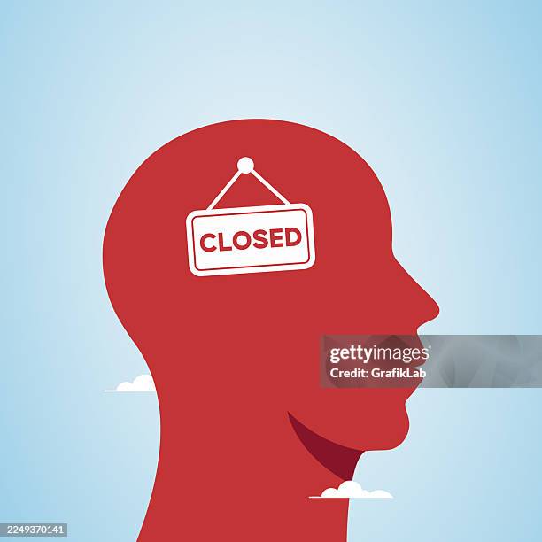 closed marked head silhouette - man opening store stock illustrations
