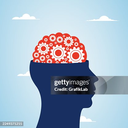 Mechanical Thinking Process Working Mind Red Gears Human Head Mechanical Thinking Process Working Mind Red Gears Human Head