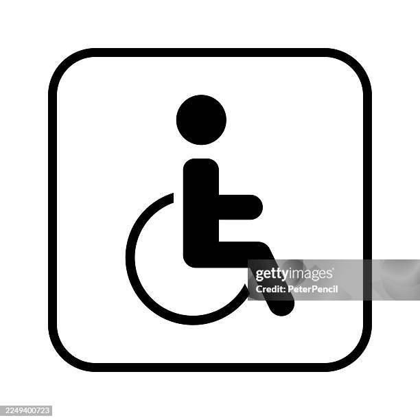 vector accessibility icon with a wheelchair symbol inside a dark rounded square. clean minimal outline design for signage, navigation, and public facility labeling. - white labeling stock illustrations