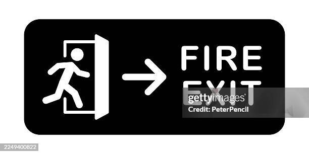 vector fire exit sign with running figure and right arrow in solid style. designed for emergency navigation and evacuation routes. - fire exit stock illustrations