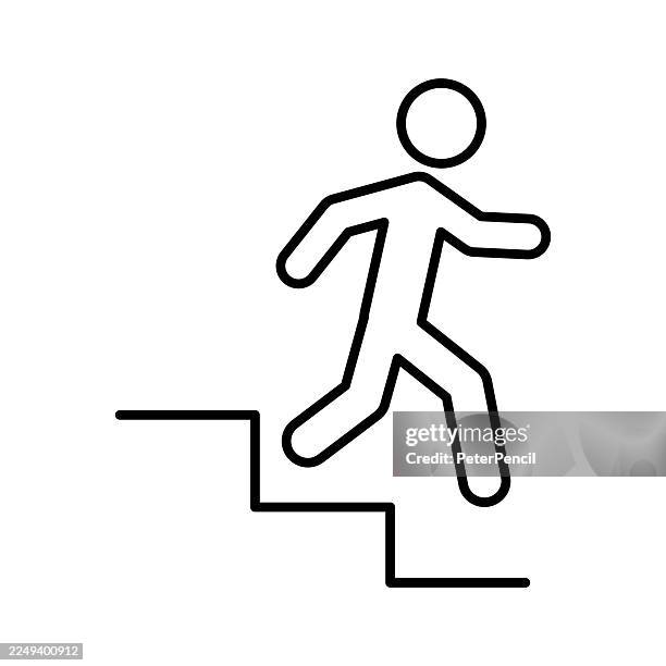 vector downstairs walking symbol in clean outline style for navigation and stair access points. - walking down stairs vector stock illustrations