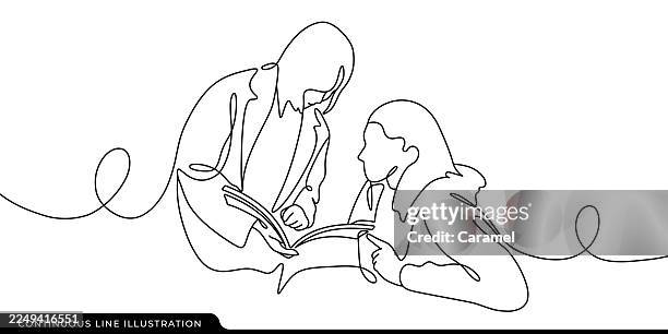 business coworkers reviewing book continuous line art - continuous line drawing stock illustrations
