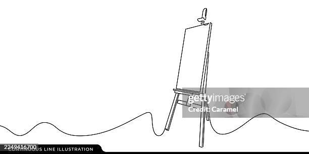 holzstaffelei mit leerer leinwand, durchgehende linienillustration - kunstmuseum stock-grafiken, -clipart, -cartoons und -symbole