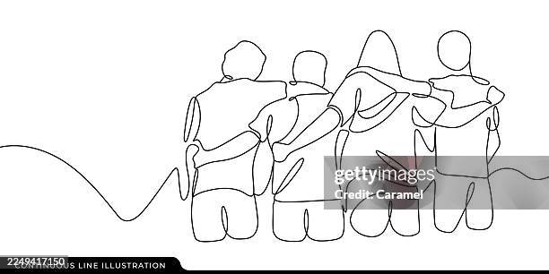 group of friends bonding continuous line drawing - continuous line drawing stock illustrations