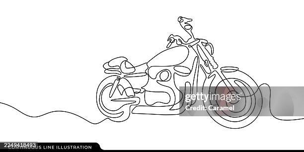 editable stroke continuous line drawing of a powerful motorcycle - motorcycle engine stock illustrations