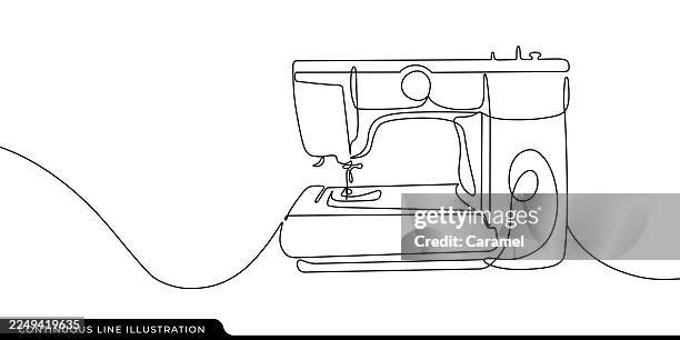 sewing machine editable stroke continuous line illustration - sewing machine stock illustrations