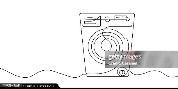continuous line drawing of a front load washing machine - modern laundry machine stock illustrations