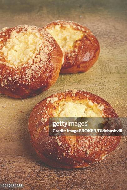 bun with cottage cheese, pastries, cheesecake, no people - süßgebäck teilchen stock-fotos und bilder