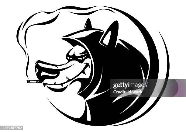 wolf scammer smoking cigarette symbol - gray wolf stock illustrations