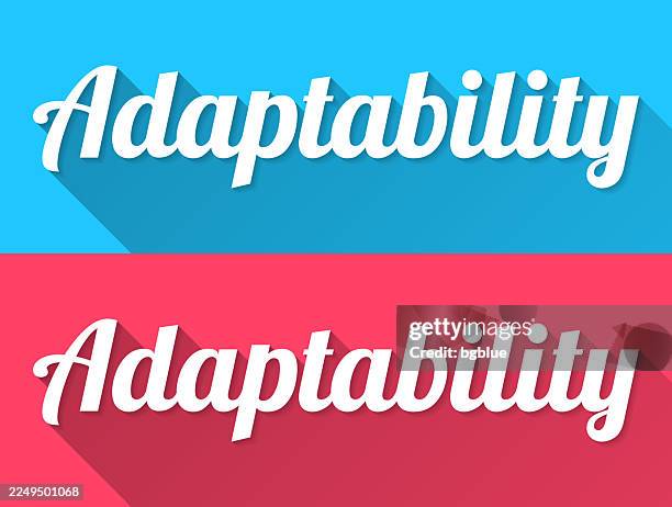 adaptability - flat design with long shadow on blue and red background - adaptable stock illustrations