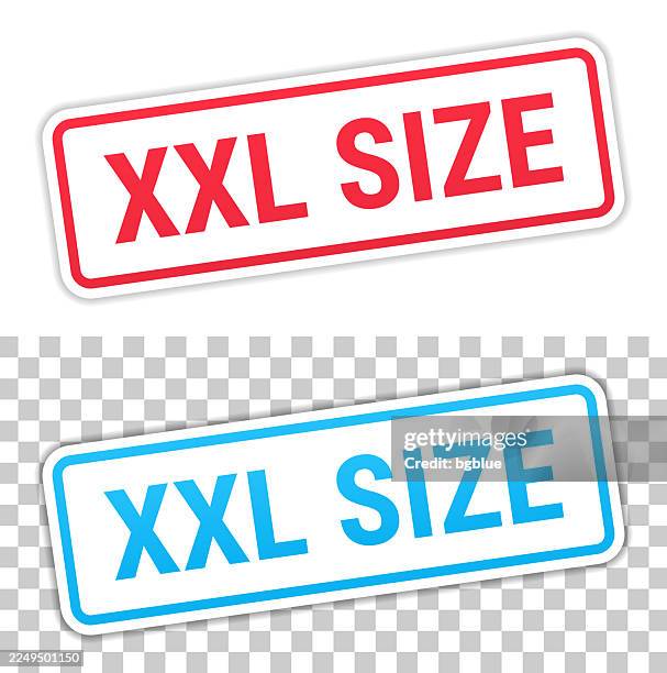 xxl size - red and blue labels on blank background - biggest stock illustrations
