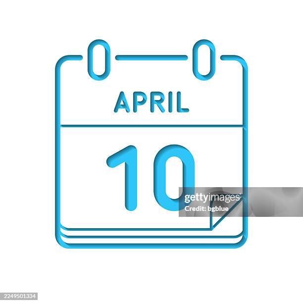 april 10. icon cut out on white paper with blue background - 10 3d vector stock illustrations