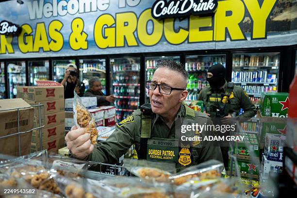Customs and Border Patrol Commander Gregory Bovino shops at a gas station convenience store while conducting an immigration raid in Kenner,...