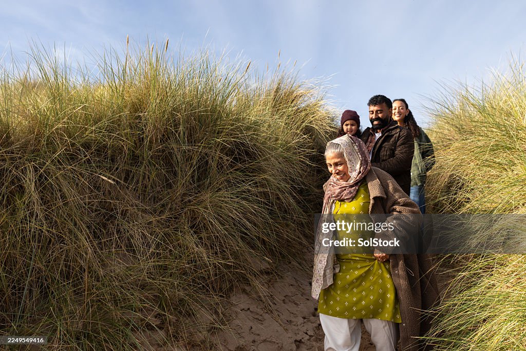 Family Walk to The Beach