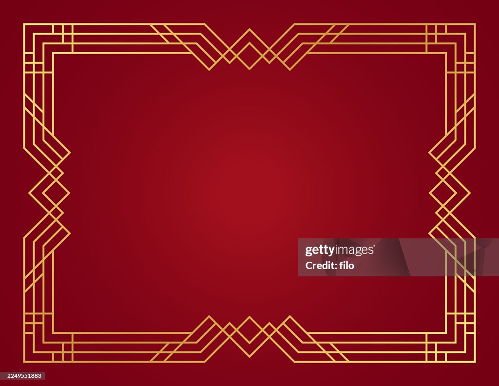 Art Deco Holiday Christmas Red Gold Frame Background