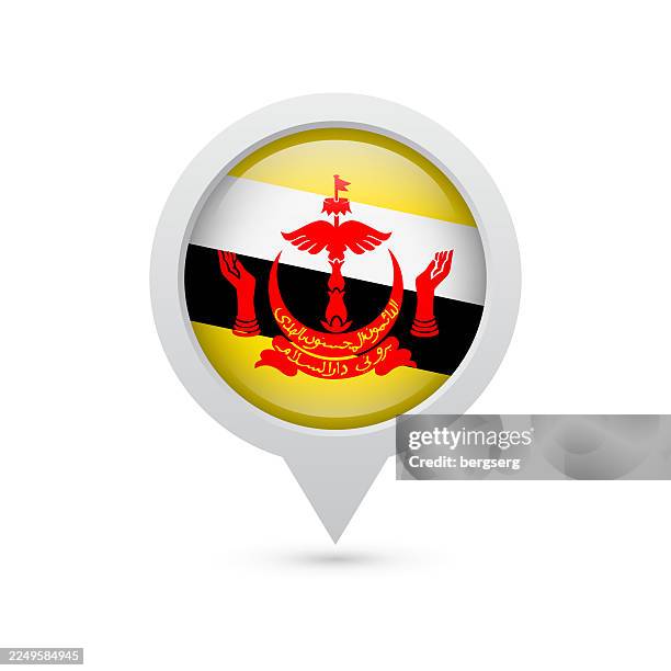 flag of brunei. pin round icon. map pointer symbol. location marker. vector illustration - location tracking stock illustrations