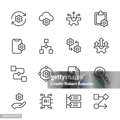 Workflow Line Icons. Editable Stroke. Vector Icons Set. Process, Optimization, Productivity, Operations, Logistics, Algorithm, Efficiency, Methodology, Integration, Artificial Intelligence. Workflow Line Icons. Editable Stroke. Vector Icons Set. Process, Optimization, Productivity, Operations, Logistics, Algorithm, Efficiency, Methodology, Integration, Artificial Intelligence.