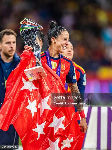 Jennifer Jenni Hermoso of Spain lifs the trophy following during the UEFA Women's Nations League 2025 final second leg match between Spain and...