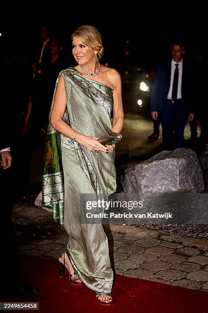 Queen Maxima of The Netherlands attends a concert performed by Sabrina Starke offered to President Jennifer Geerlings-Simons on December 2, 2025 in...