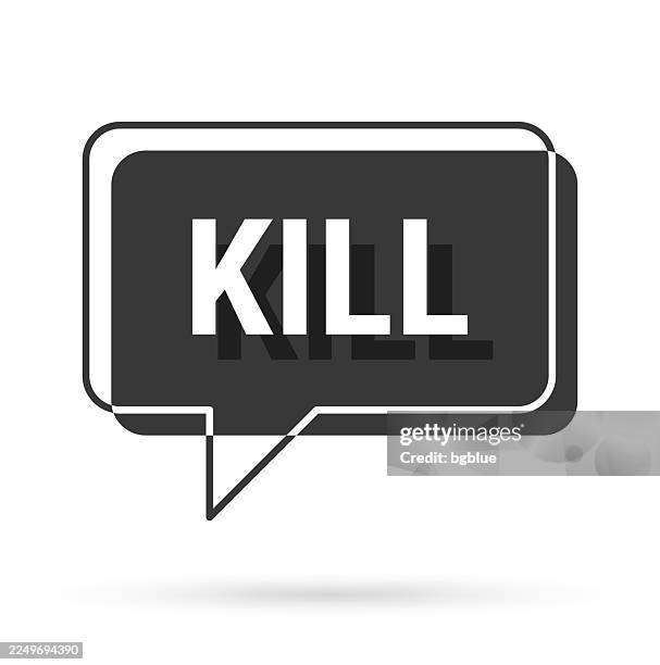 kill - 3d black speech bubble on white background - execute icon vector stock illustrations