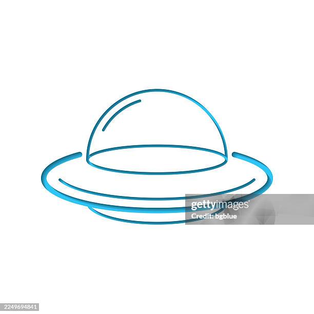 ufo - flying saucer. icon cut out on white paper with blue background - video visit stock illustrations