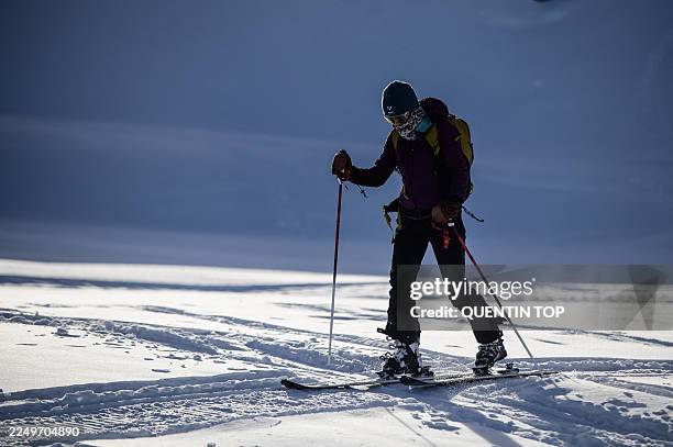 Ski tourer or Nordic skier on the groomed but not yet open slopes at La Pierre Saint Martin in Arette, France, on December 1, 2025. The La Pierre...