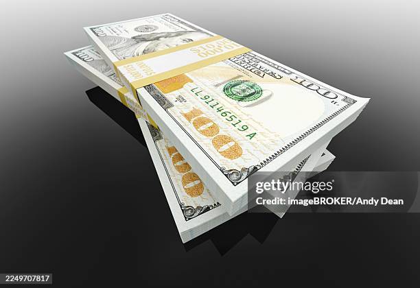 stack of thirty thousand dollars of one hundred dollar bills on black reflective surface - thousand dollar bill stock illustrations