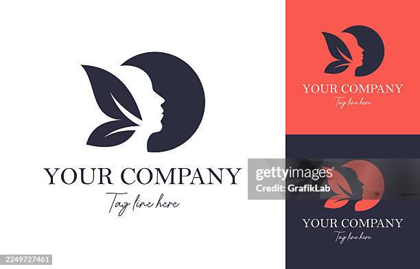 human face leaf symbol natural beauty brand logo template set - purity stock illustrations