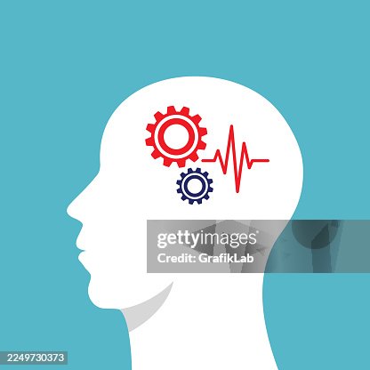 Mental Functionality Brain Activity Gears Heartbeat Line Mental Functionality Brain Activity Gears Heartbeat Line