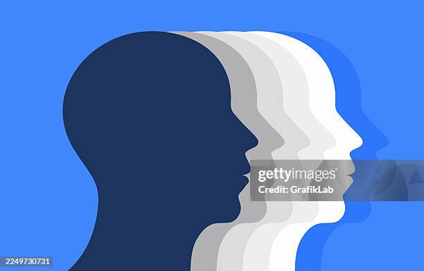 stockillustraties, clipart, cartoons en iconen met multiple head silhouettes fading layers psychology - menselijk hoofd
