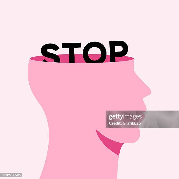 pink human head silhouette open mind stop text typography - threat intelligence stock illustrations