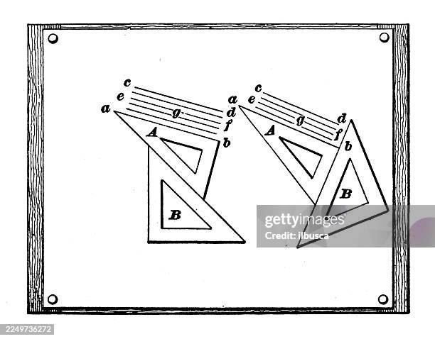drawing board with squares and ruler - triangle ruler stock illustrations