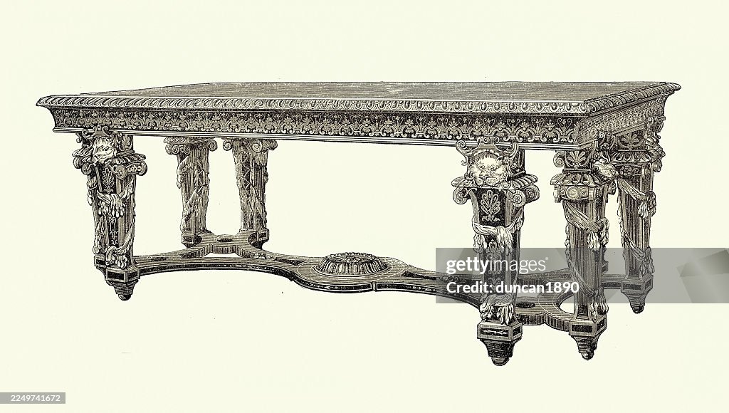 History, Decorative art, Table of Ebony, decorated with ornaments in ormolu, by Roux, Victorian 19th Century 1860s