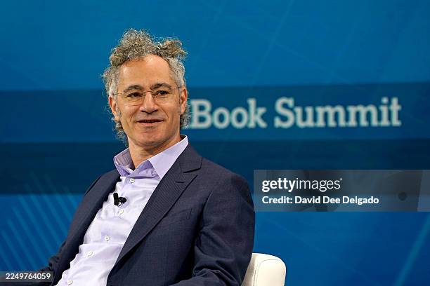 Alex Karp speaks onstage during The New York Times DealBook Summit 2025 at Jazz at Lincoln Center on December 03, 2025 in New York City.