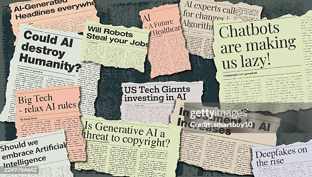 stockillustraties, clipart, cartoons en iconen met newspaper headlines - artificial intelligence - krantenkop