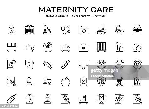 maternity care editable stroke icon set - baby nursery hospital stock illustrations