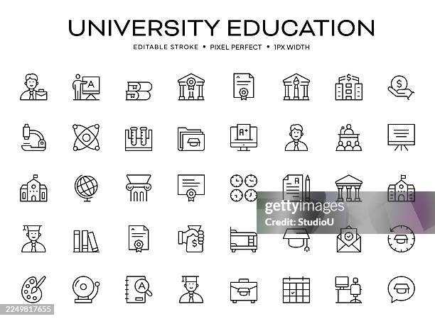 university education editable stroke icon set - master of business administration stock illustrations