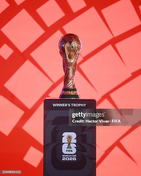 The FIFA World Cup Trophy is seen during the Commercial Partners Summit at Marriott Georgetown Hotel on December 03, 2025 in Washington, DC.