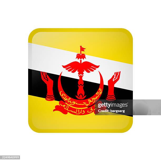brunei flag. square glossy icon. vector badge, button, sign, illustration - brunei landmark stock illustrations
