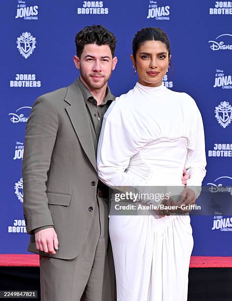 Nick Jonas and Priyanka Chopra Jonas attend the Jonas Brothers Hand and Footprint Ceremony at TCL Chinese Theatre on December 03, 2025 in Hollywood,...