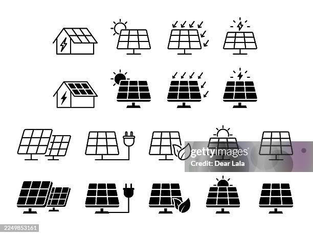 solar panel icon set. vector illustration. - solar cell stock illustrations