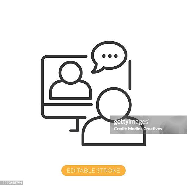 video conference icon. editable stroke thin line icon - classroom debate stock illustrations