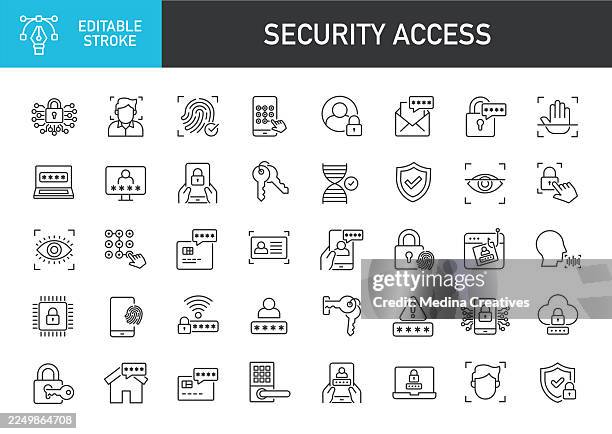 ilustraciones, imágenes clip art, dibujos animados e iconos de stock de colección de iconos de acceso de seguridad - icono editable de la serie de líneas finas de la cigüeña - robo de identidad