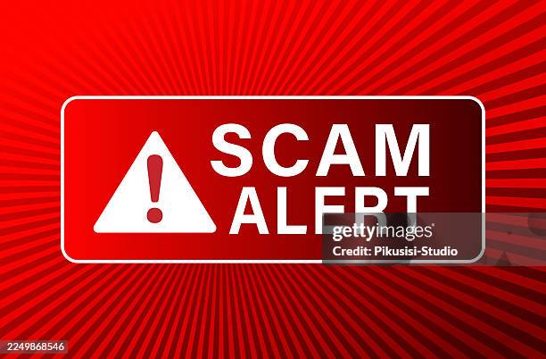 stockillustraties, clipart, cartoons en iconen met scam alert warning sign on red background - witteboordencriminaliteit