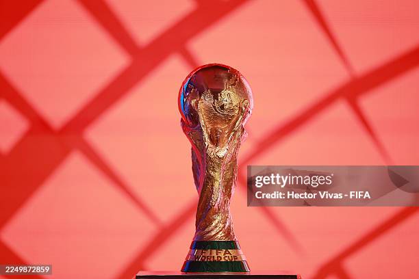 The FIFA World Cup Trophy is seen during the Commercial Partners Summit at Marriott Georgetown Hotel on December 03, 2025 in Washington, DC.