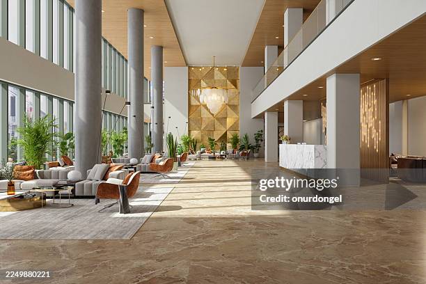 modern luxury hotel lobby with elegant seating area and marble interior - reception bildbanksfoton och bilder