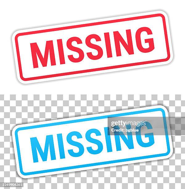 missing - red and blue labels on blank background - road overlook stock illustrations
