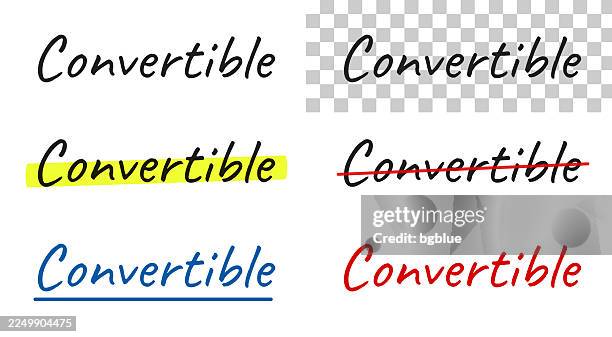 convertible - handwritten text, highlighted, crossed out, underlined on blank background - adaptable stock illustrations