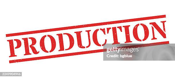 production - red rubber stamp on blank background - word processing stock illustrations