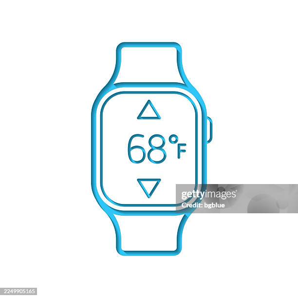 smartwatch with heating control. icon cut out on white paper with blue background - temperature thermometer stock illustrations